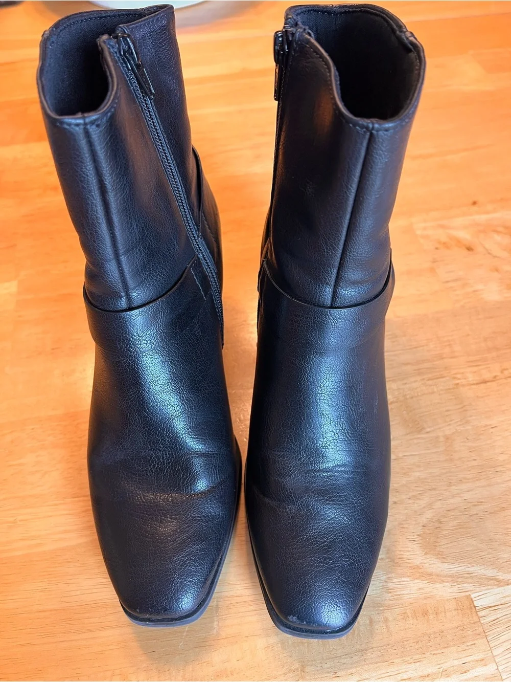 BareTraps Black Leather Mid-Heel Ankle Booties